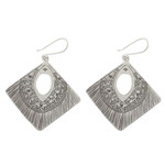 Silver dangle earrings, 'Karen Symbols' - Diamond-Shaped Silver Dangle Earrings from Thailand