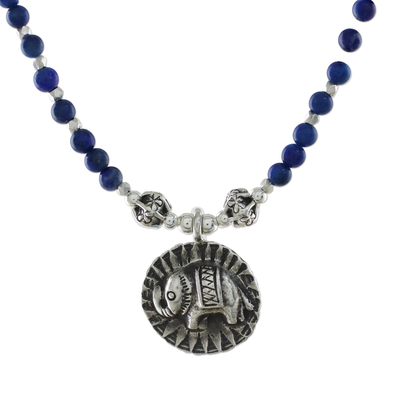 Collar con colgante de cuentas de lapislázuli - Collar con colgante de cuentas de elefante de lapislázuli de Tailandia