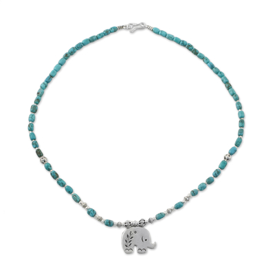 Silver beaded pendant necklace, 'Cool Elephant' - Karen Silver Elephant Beaded Pendant Necklace from Thailand