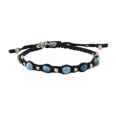 Blue Agate and Karen Hill Tribe Silver Unisex Cord Bracelet