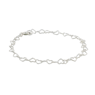 Sterling silver link bracelet, 'Lots of Love' - Heart Motif Sterling Silver Link Bracelet from Thailand