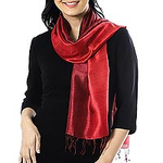 Ruby Red Tie-Dyed Handwoven Silk Scarf with Fringe, 'Ruby Love'