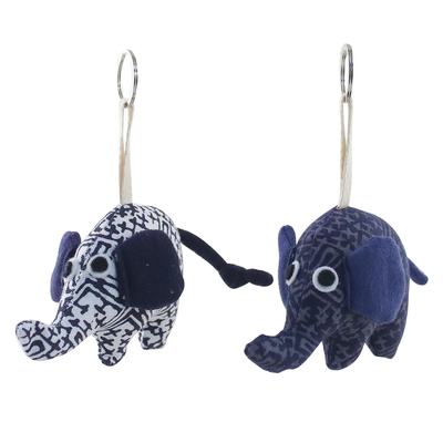 Handmade 100% Cotton Elephant Keychains from Thailand (Pair)