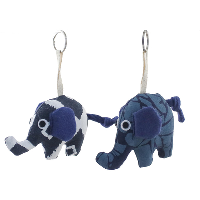 Schlüsselanhänger aus Baumwolle, (Paar) - Thailändisch handgefertigte Elefanten-Schlüsselanhänger aus Baumwolle in Blau (Paar)