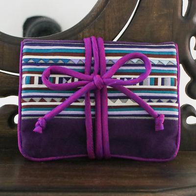 Applique jewelry roll, 'Lisu Jewels' - Hill Tribe Applique Jewelry Roll in Purple from Thailand