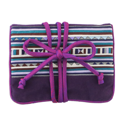 Applique jewelry roll, 'Lisu Jewels' - Hill Tribe Applique Jewelry Roll in Purple from Thailand