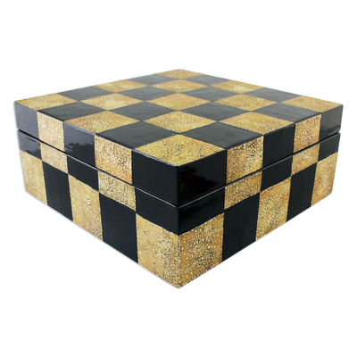Wood decorative box, 'Mosaic Chess' - Wood Mosaic Decorative Box from Thailand
