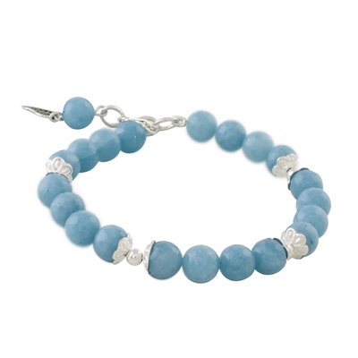 Chalcedony beaded bracelet, 'Gentle Sky' - Light Blue Chalcedony Sterling Silver Gentle Sky Bracelet