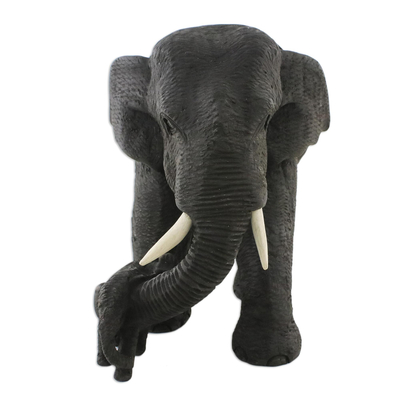 Teak wood sculpture, 'Elephant Mother' - Elephant Mother and Child Hand Carved Teak Figurine