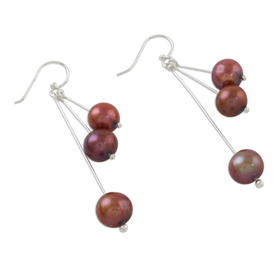 Cultured pearl dangle earrings, 'Ripe Berries' - Red Cultured Pearl and Sterling Silver Dangle Earrings
