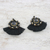 Quartz and agate dangle earrings, 'Twilight Dancer' - Black Fringe Quartz Agate and Brass Bead Dangle Earrings (image 2b) thumbail