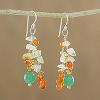Multi-gemstone cluster earrings, 'Vivacious Color' - Multi-Gemstone Cluster Sterling Silver Dangle Earrings