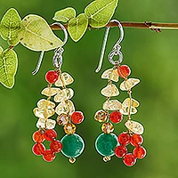 Multi-gemstone cluster earrings, 'Vivacious Color' - Multi-Gemstone Cluster Sterling Silver Dangle Earrings