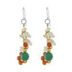 Multi-gemstone cluster earrings, 'Vivacious Color' - Multi-Gemstone Cluster Sterling Silver Dangle Earrings