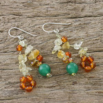 Multi-gemstone cluster earrings, 'Vivacious Color' - Multi-Gemstone Cluster Sterling Silver Dangle Earrings