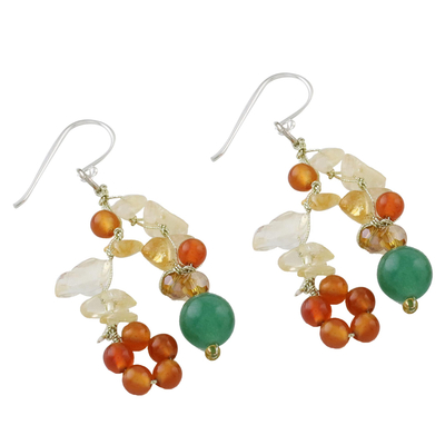 Multi-gemstone cluster earrings, 'Vivacious Color' - Multi-Gemstone Cluster Sterling Silver Dangle Earrings