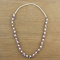 Collar con cuentas de amatista y perlas cultivadas, 'Soft Lavender' - Collar con cuentas de amatista y perlas cultivadas de Tailandia