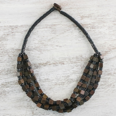 Wood beaded necklace, Earthy Geometry