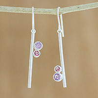 Amethyst and tourmaline dangle earrings, 'Modern Enchantment' - Modern Amethyst and Tourmaline Earrings from Thailand