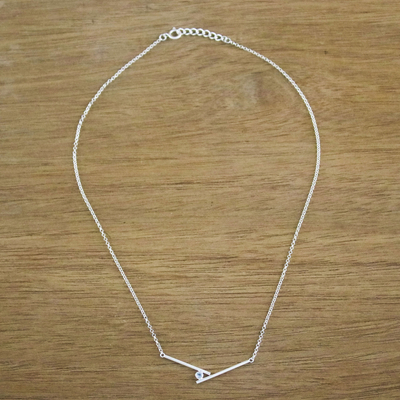 Blue topaz pendant necklace, 'Modern Cradle' - Modern Blue Topaz Pendant Necklace from Thailand