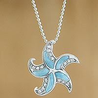 Larimar pendant necklace, 'Starfish Sparkle'