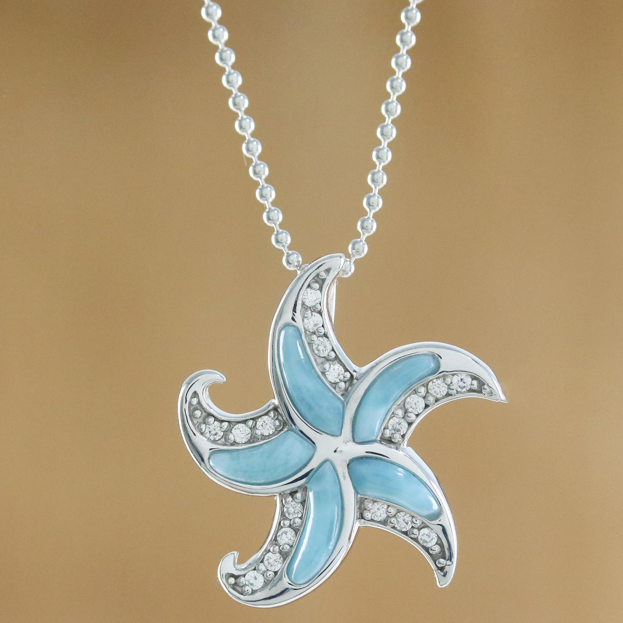 Starfish Reef Larimar Pendant  Sea Life Jewelry  925 Sterling Silver