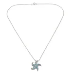 Larimar pendant necklace, 'Starfish Sparkle' - Larimar and Sterling Silver Starfish Pendant Necklace