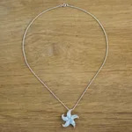 Larimar pendant necklace, 'Starfish Sparkle' - Larimar and Sterling Silver Starfish Pendant Necklace