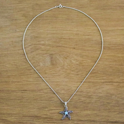 Halskette mit Larimar-Anhänger - Larimar-Markasit-Seestern-Anhänger-Halskette aus Sterlingsilber