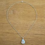Larimar pendant necklace, 'Ocean's Call' - Larimar and Sterling Silver Nautilus Pendant Necklace
