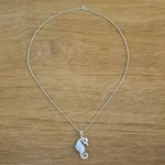 Larimar pendant necklace, 'Sweet Seahorse' - Larimar and Sterling Silver Seahorse Pendant Necklace