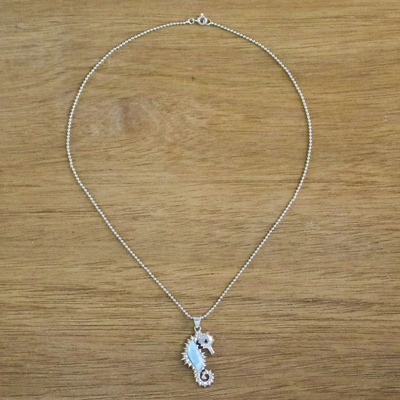 Halskette mit Larimar-Anhänger - Halskette mit Seepferdchen-Anhänger aus Larimar und Sterlingsilber