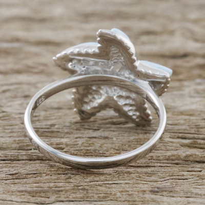 Larimar cocktail ring, 'Starfish Beauty' - Handcrafted Larimar Sterling Silver Starfish Cocktail Ring