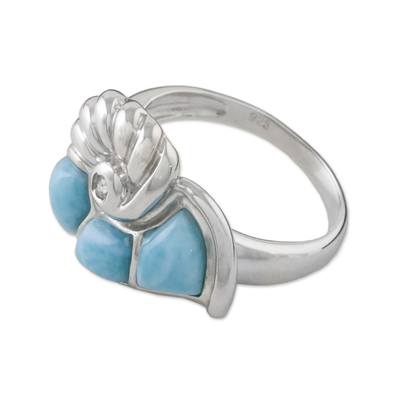 Larimar cocktail ring, 'Ocean's Call' - Handcrafted Larimar Sterling Silver Nautilus Cocktail Ring