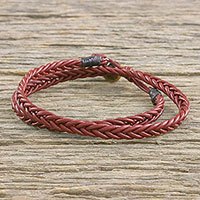 Men's tiger's eye wrap bracelet, 'Rustic Style' - Men's Tiger's Eye and Mahogany Braided Leather Wrap Bracelet