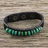 Men's leather wristband bracelet, 'Straight Path'