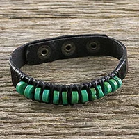 Mens leather wristband bracelet, Straight Path