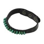 Men's leather wristband bracelet, 'Straight Path' - Men's Brown Leather Recon Turquoise Wristband Bracelet