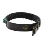 Men's leather wristband bracelet, 'Straight Path' - Men's Brown Leather Recon Turquoise Wristband Bracelet