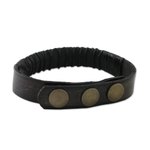 Men's leather wristband bracelet, 'Straight Path' - Men's Brown Leather Recon Turquoise Wristband Bracelet