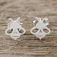 Sterling silver stud earrings, 'Little Bees'