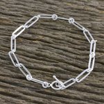 Sterling silver link bracelet, 'Cool Shine' (small) - Brushed-Satin Sterling Silver Link Bracelet from Thailand