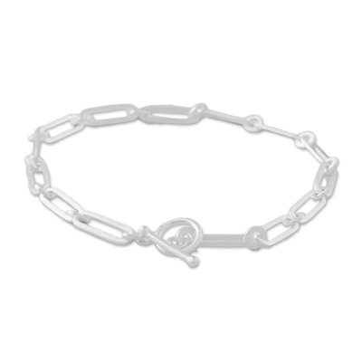 Sterling silver link bracelet, 'Cool Shine' (small) - Brushed-Satin Sterling Silver Link Bracelet from Thailand