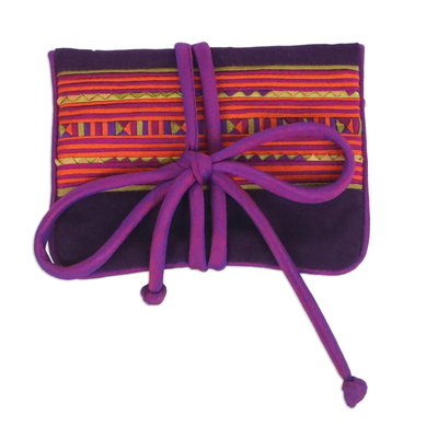Rayon and cotton blend jewelry roll, 'Precious Lisu' - Lisu Hill Tribe Rayon Blend Applique Jewelry Roll