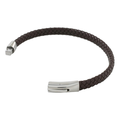 Leather braided wristband bracelet, 'Simple Life in Brown' - Leather Braided Wristband Bracelet in Brown from Thailand