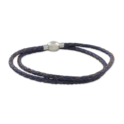 Leather Wrap Bracelet in Blue (15 in.) from Thailand