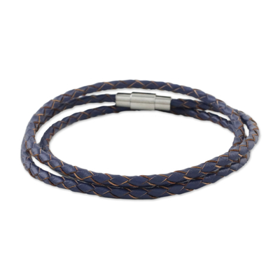 Leather Wrap Bracelet in Blue (23 in.) from Thailand