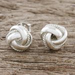 Sterling silver stud earrings, 'Sweet Knots' - Knot Motif Sterling Silver Stud Earrings from Thailand
