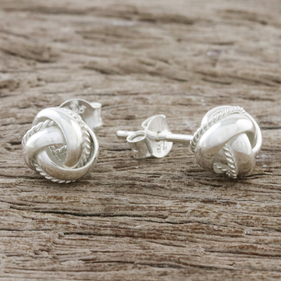 Sterling silver stud earrings, 'Sweet Knots' - Knot Motif Sterling Silver Stud Earrings from Thailand