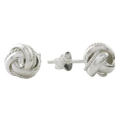 Sterling silver stud earrings, 'Sweet Knots' - Knot Motif Sterling Silver Stud Earrings from Thailand
